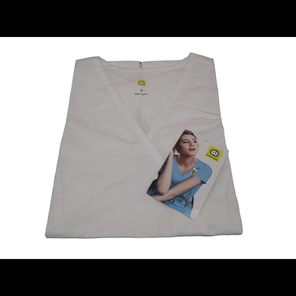 Utility Girl Womens Natural White Uniform Medical Nurse Scrub Top Size S DEFECT​